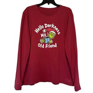 LIFE IS GOOD women's size XL "Hello Darkness my old Friend" grinch Christmas top
